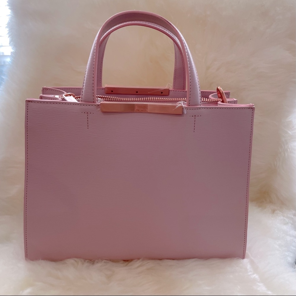 NWOT Ted Baker Pink Leather Bag w/ Rose Gold Trim